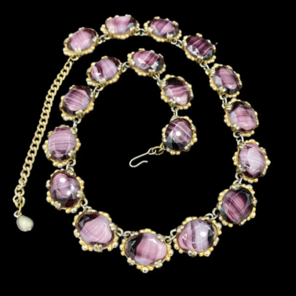 Vintage Purple Porphyr Glass Adjustable Necklace